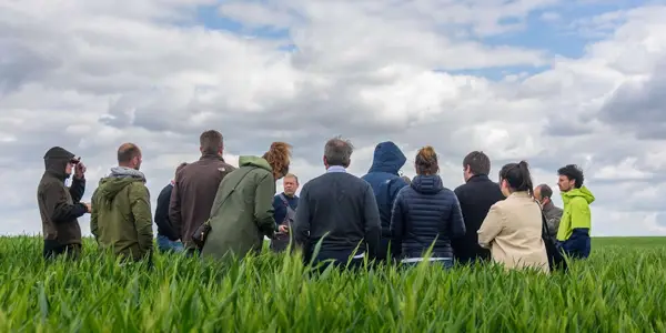 Membres de CultivAé dans un champ